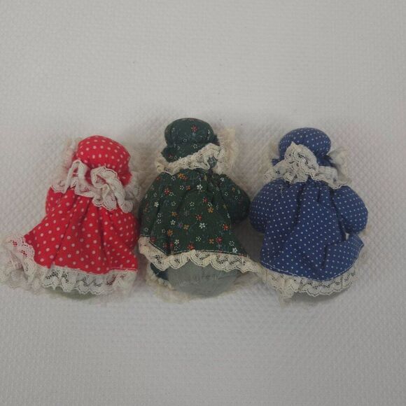 Vintage 80s Set Of 3 Handmade Country Granny Mouse Dolls Floral Dresses - Picture 5 of 5
